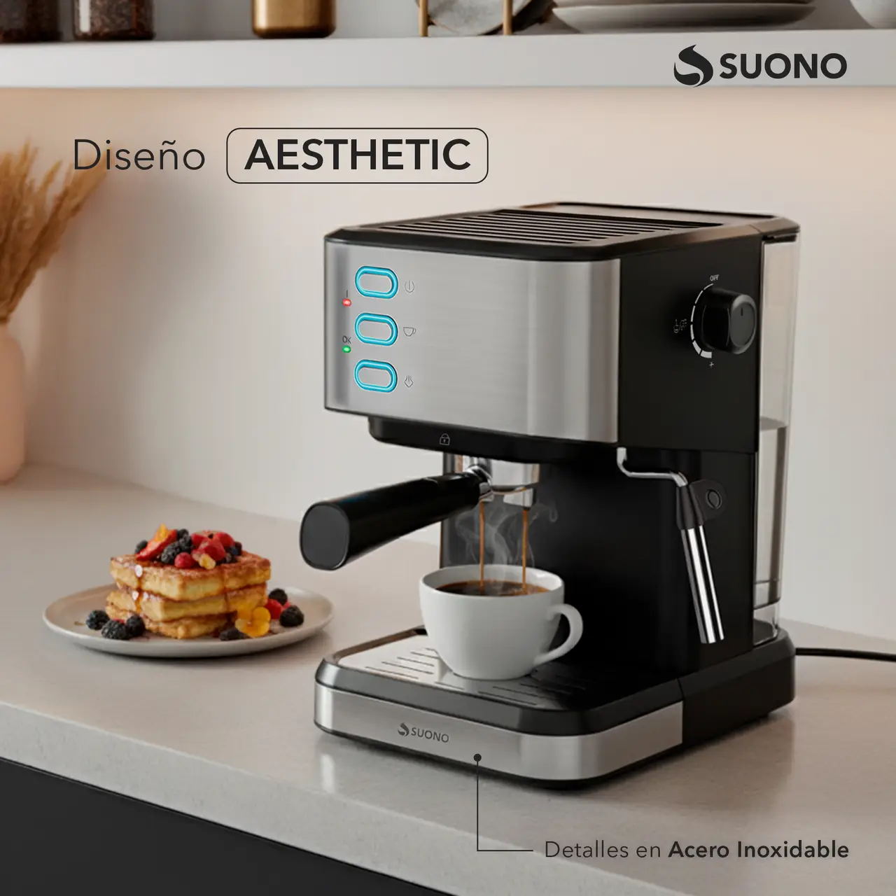 Cafetera Espresso Suono 20 Bar con Vaporizador Acero 3 espresso coffee maker 1050w 20 acero 12460 zoom